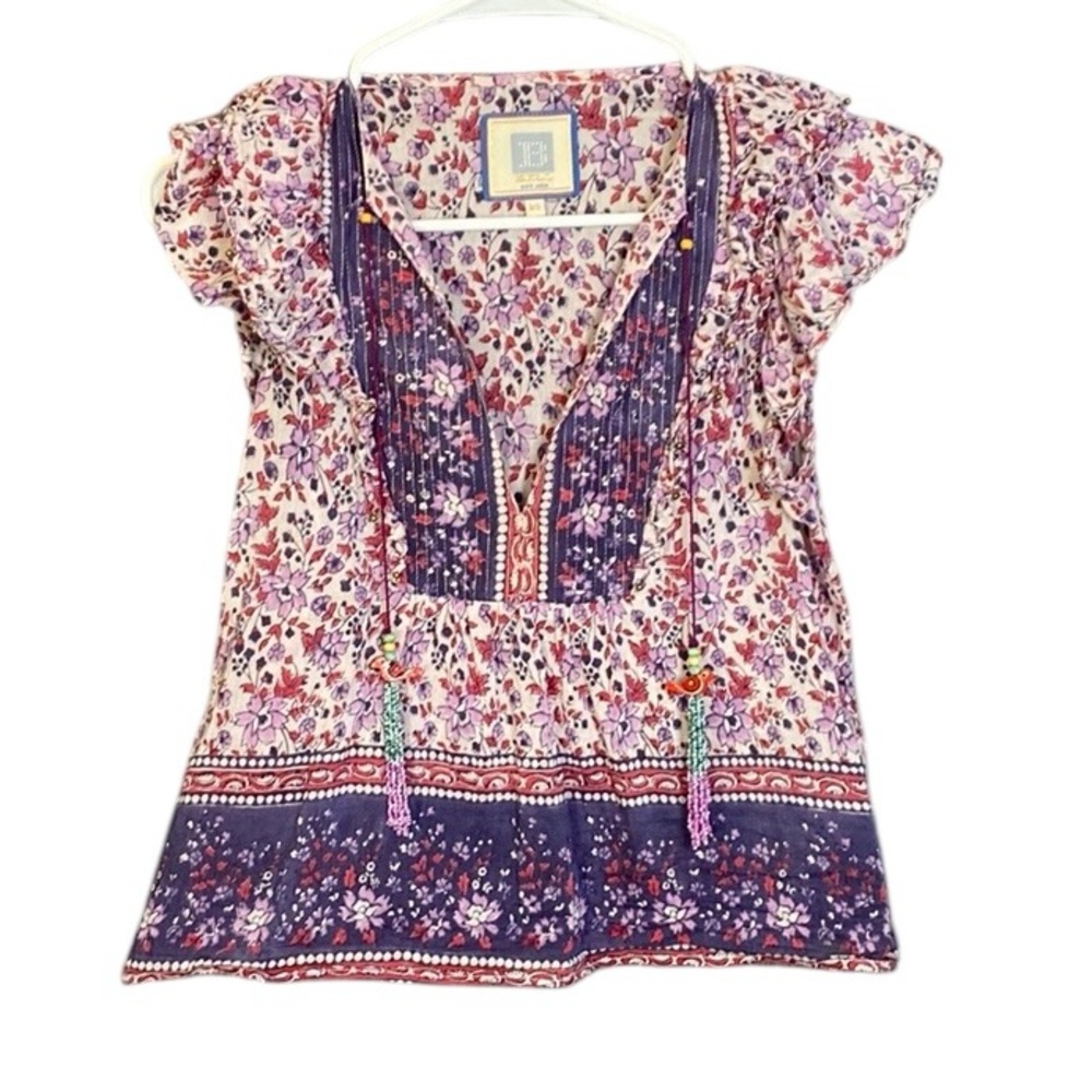 Anthropologie Bell Embellished Floral Bohemian Blouse - Picture 2 of 7